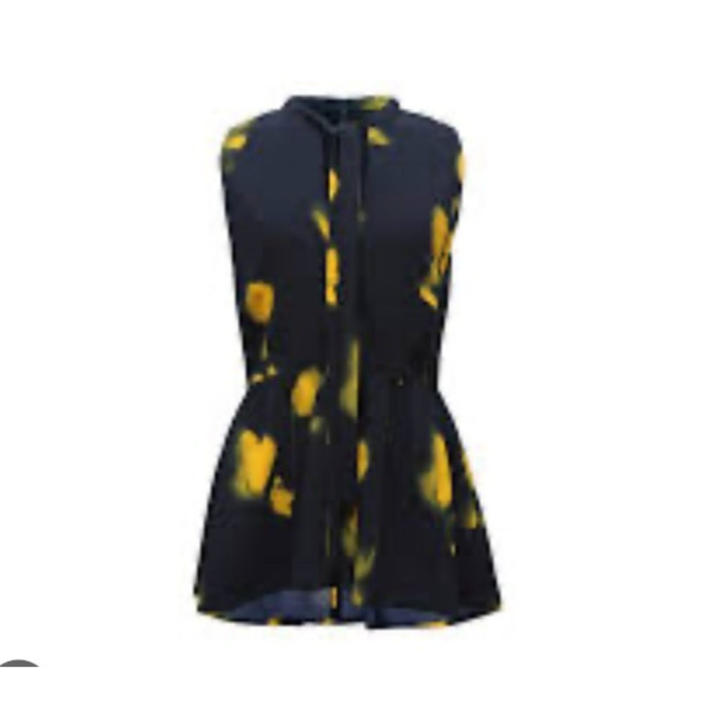Proenza Schouler Peplum Top Black Gold Abstract Print Tie Neck Sleeveless SZ 2